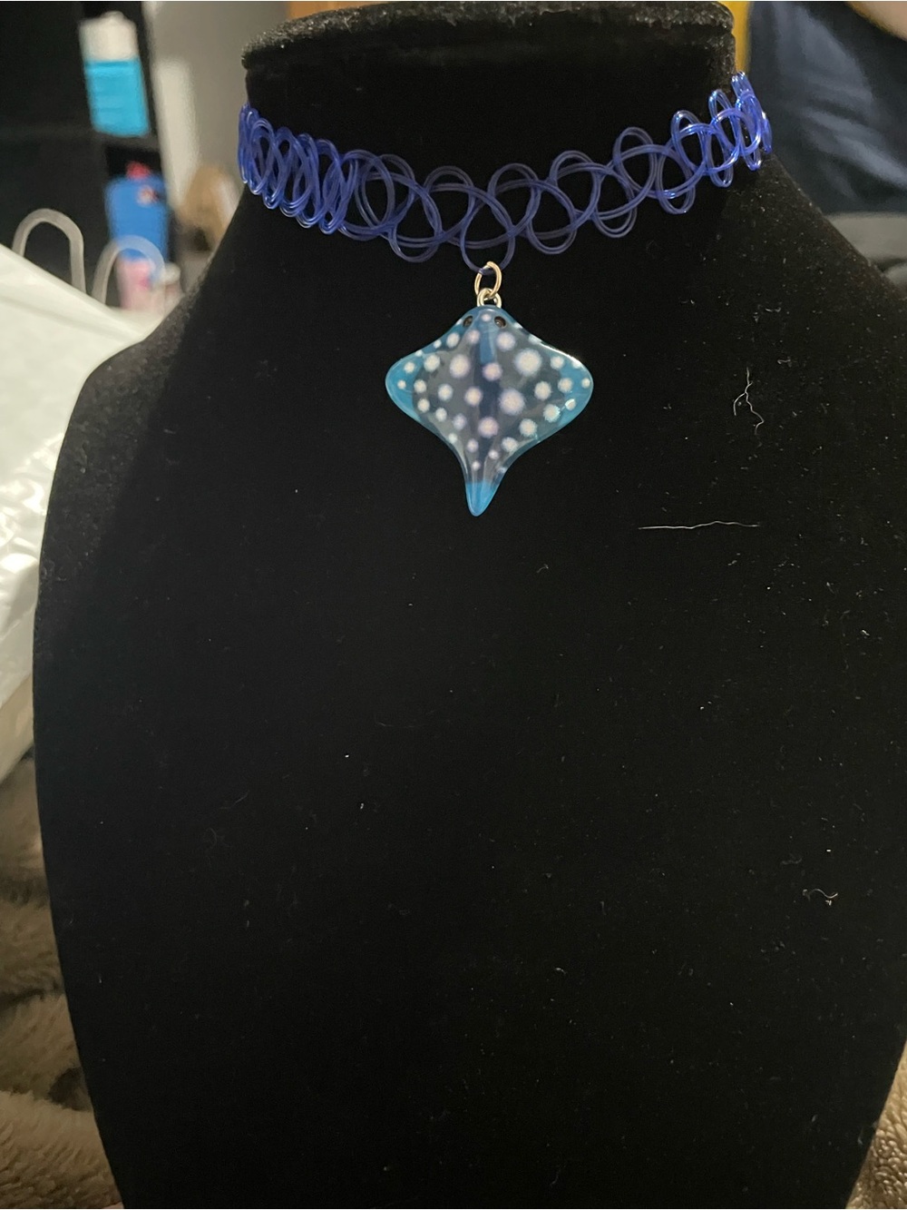 Blue Polka Dot Stingray Pendant Choker Necklace